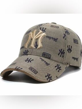 Macy's Khaki Baseball Cap with Gold NY Patch and Navy Logo Print